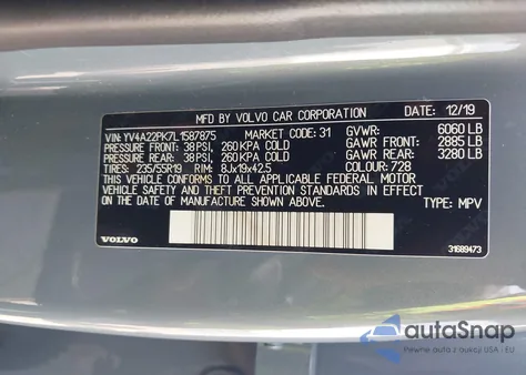 2020 Volvo Xc90 T6 Momentum 7 Passenger из США, поврежденный, VIN YV4A22PK7L1587875